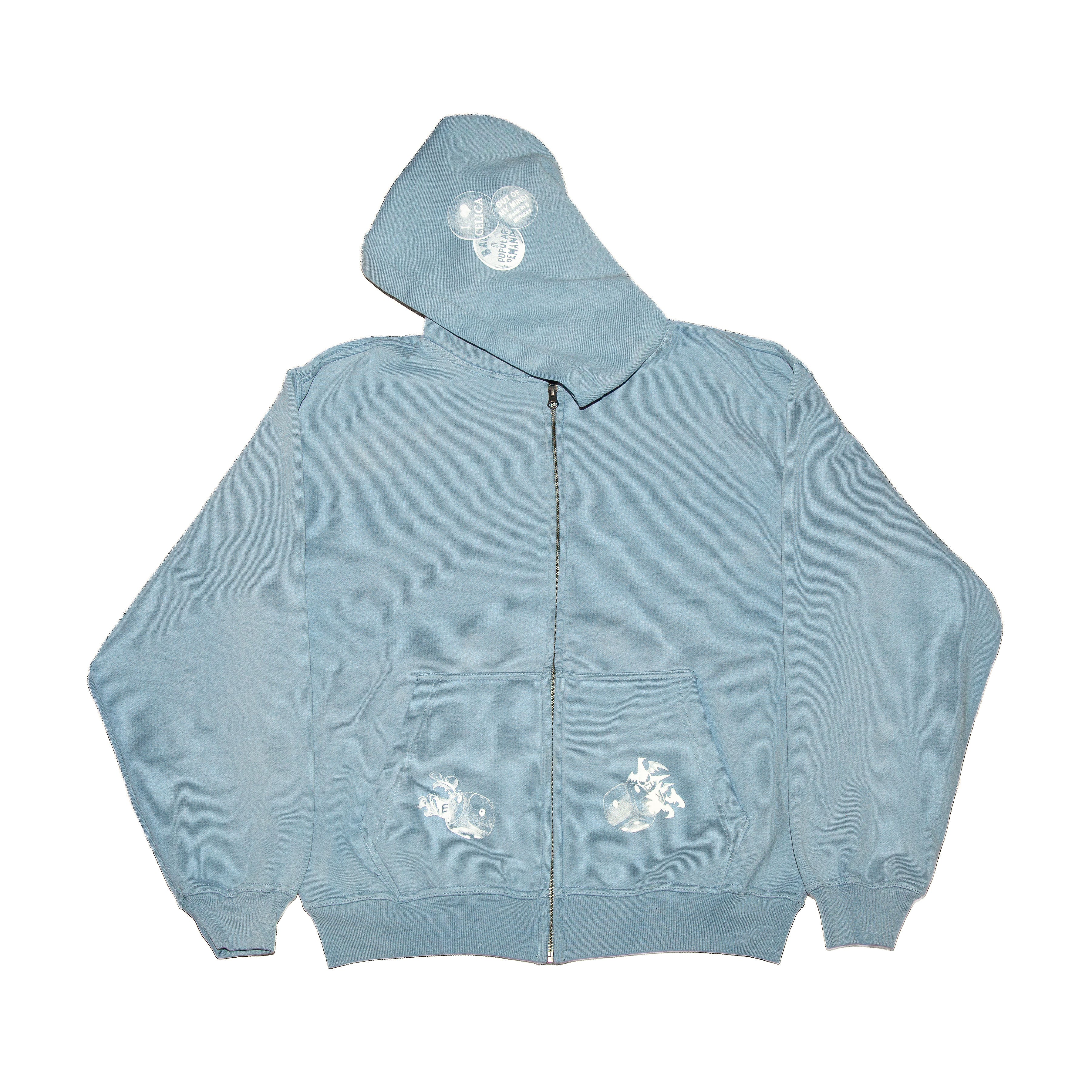 Chalk Blue Washed Zip Hoodie