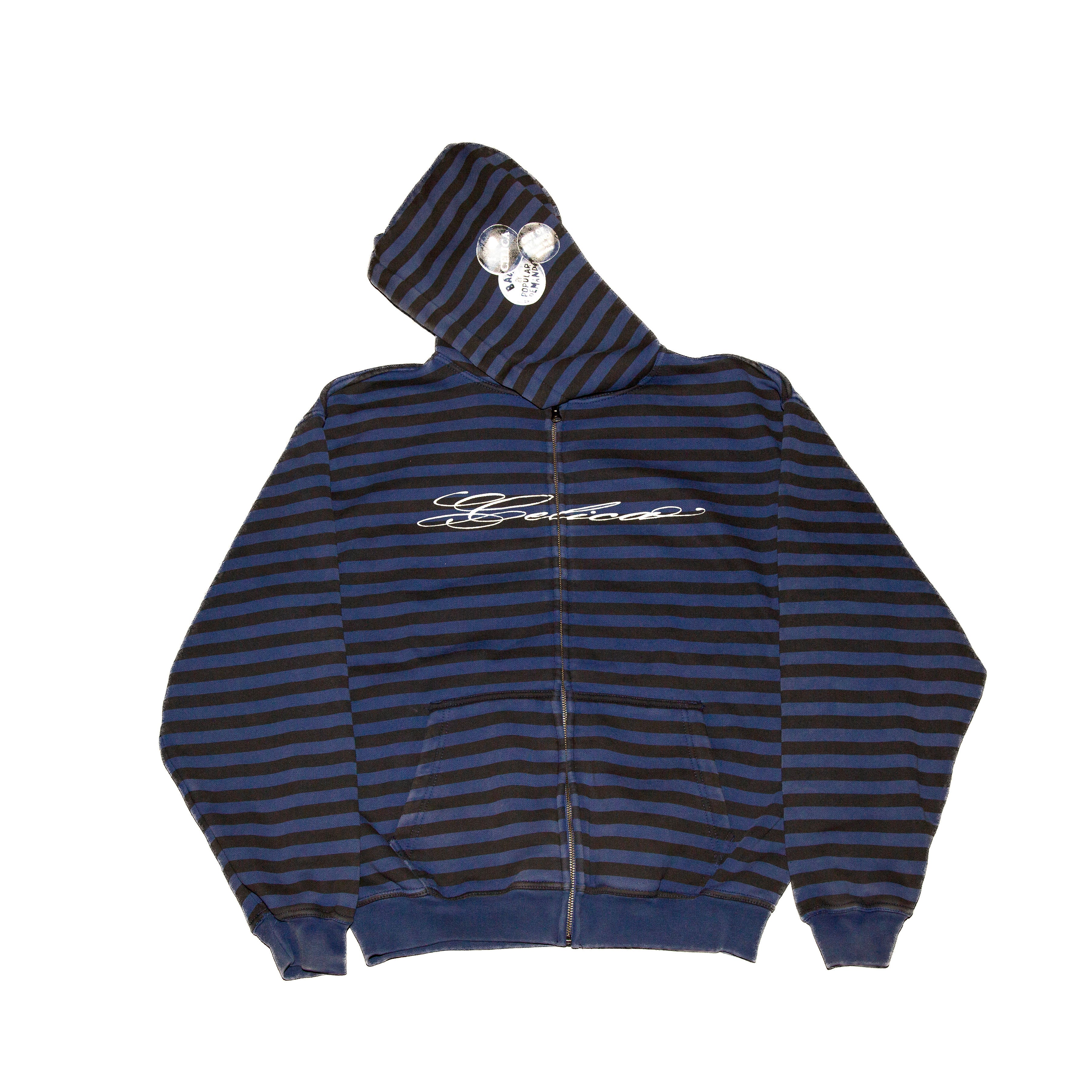 Vintage Striped Logo Zip Hoodie- Royal/Black