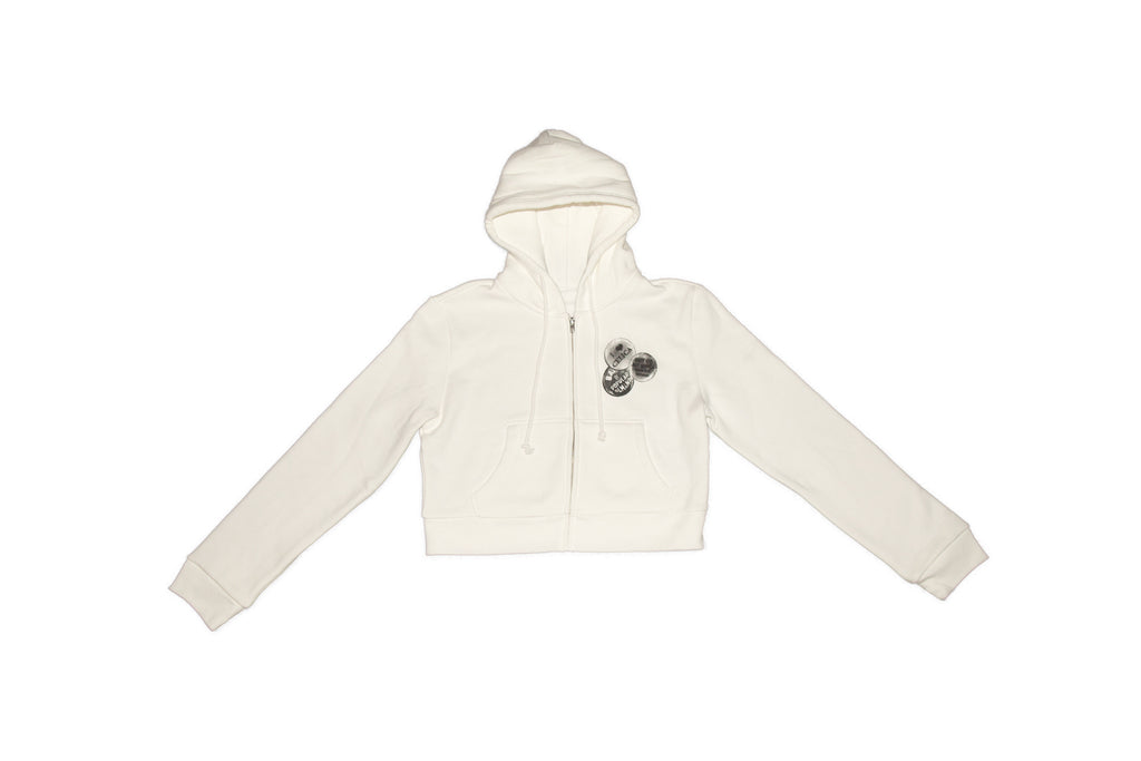 Cropped Zip Up Hoodie - White
