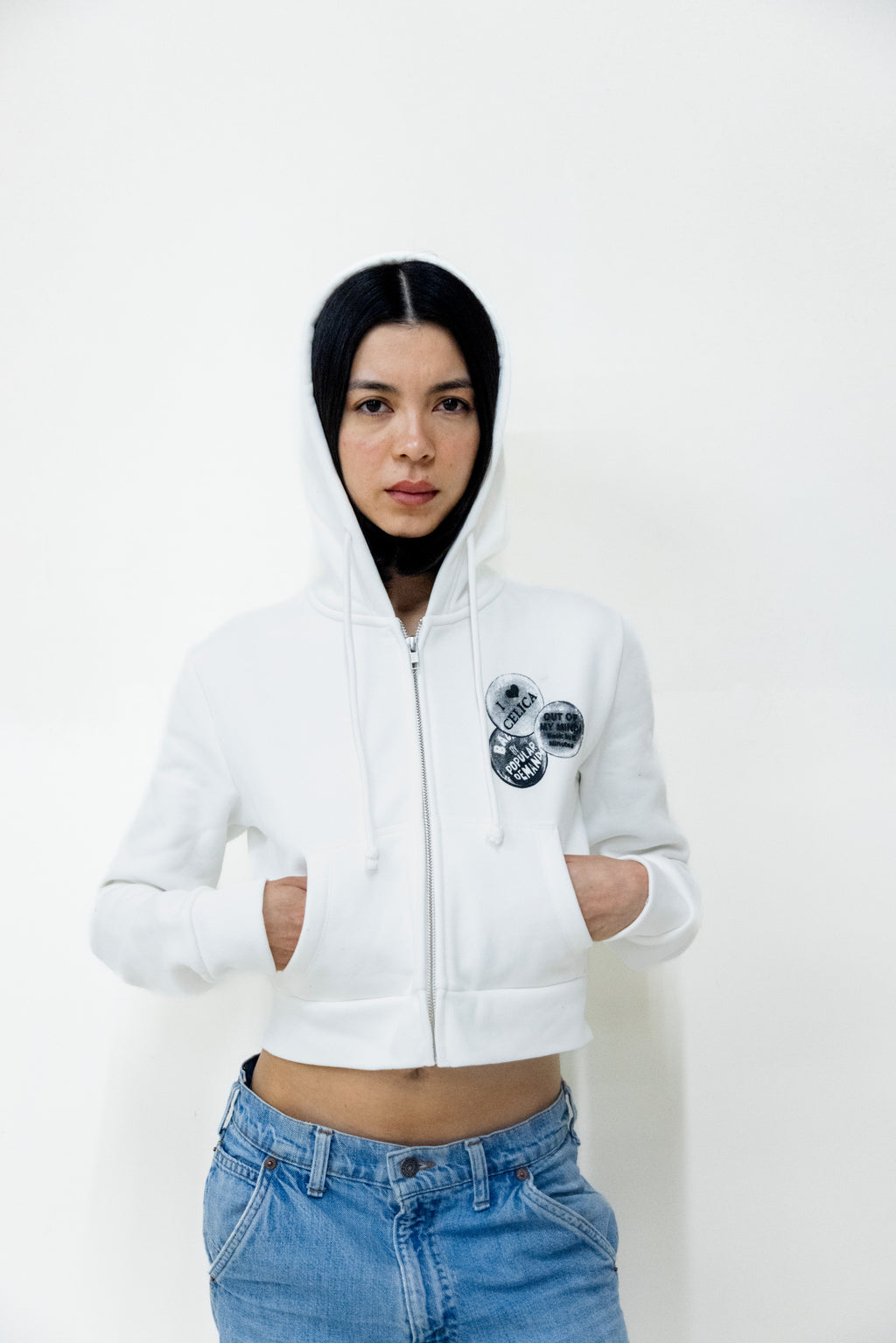 Cropped Zip Up Hoodie - White