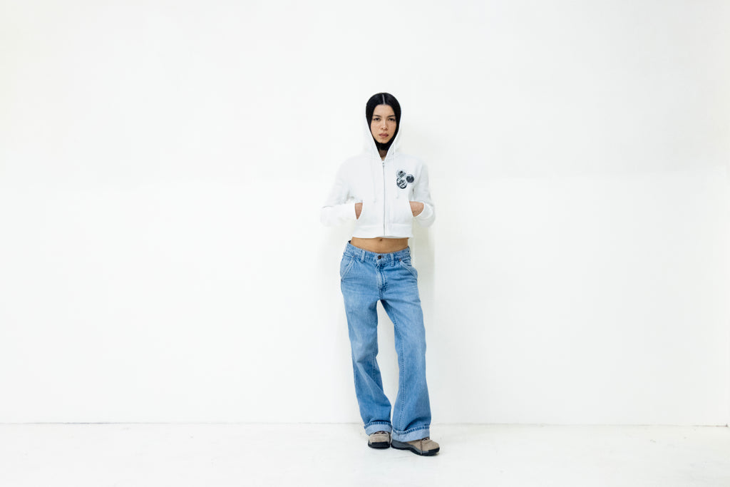 Cropped Zip Up Hoodie - White