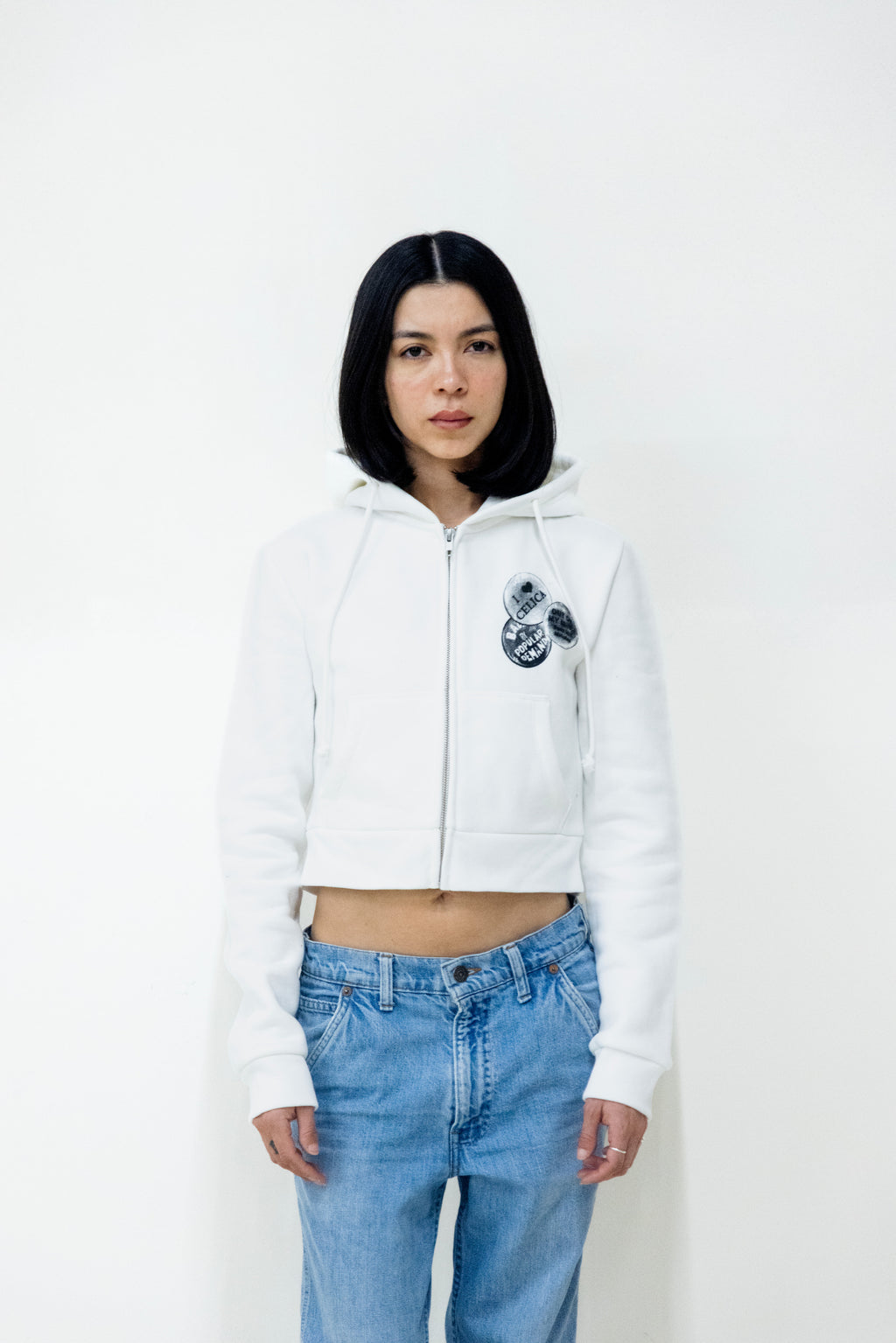 Cropped Zip Up Hoodie - White
