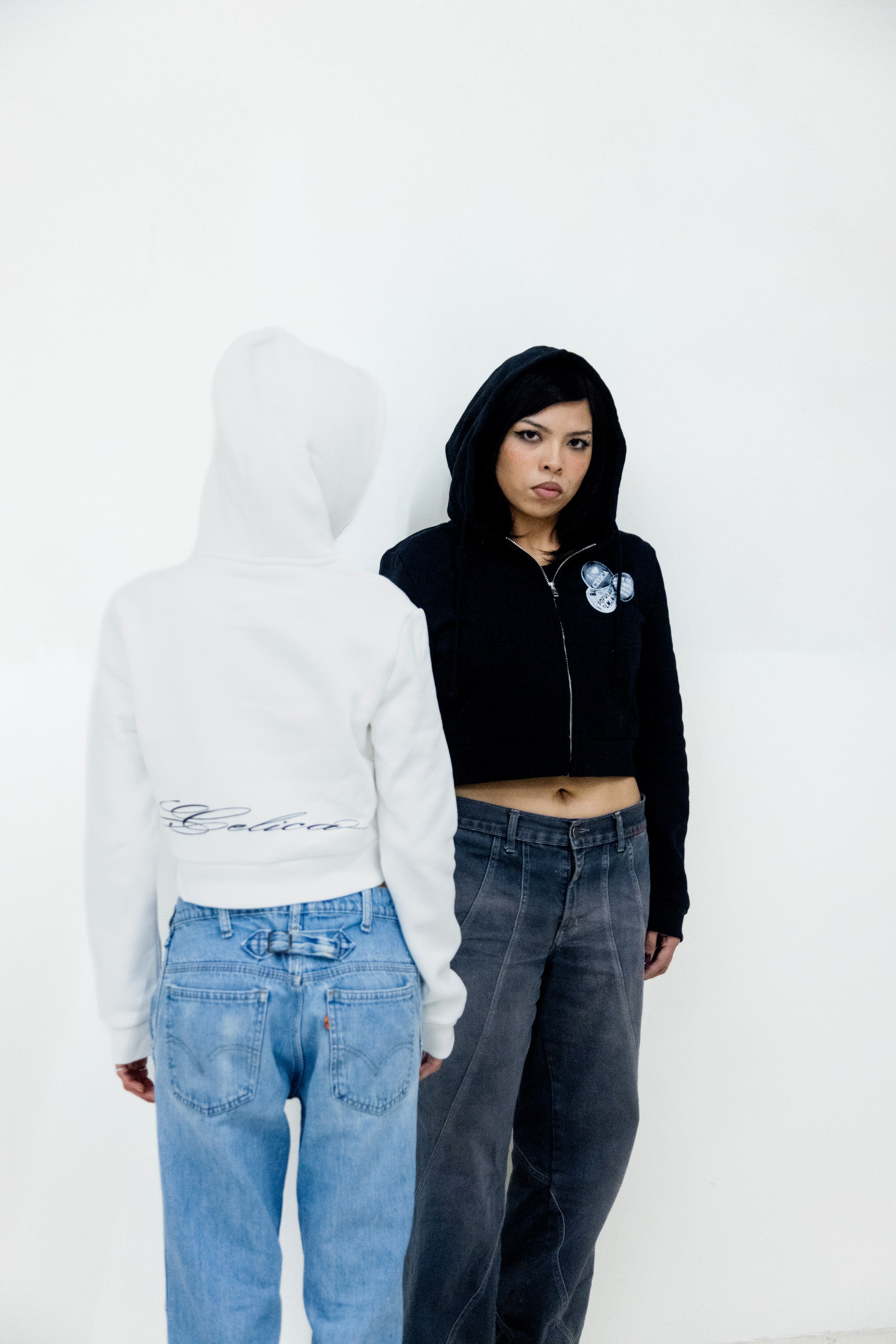 Cropped Zip Up Hoodie - White