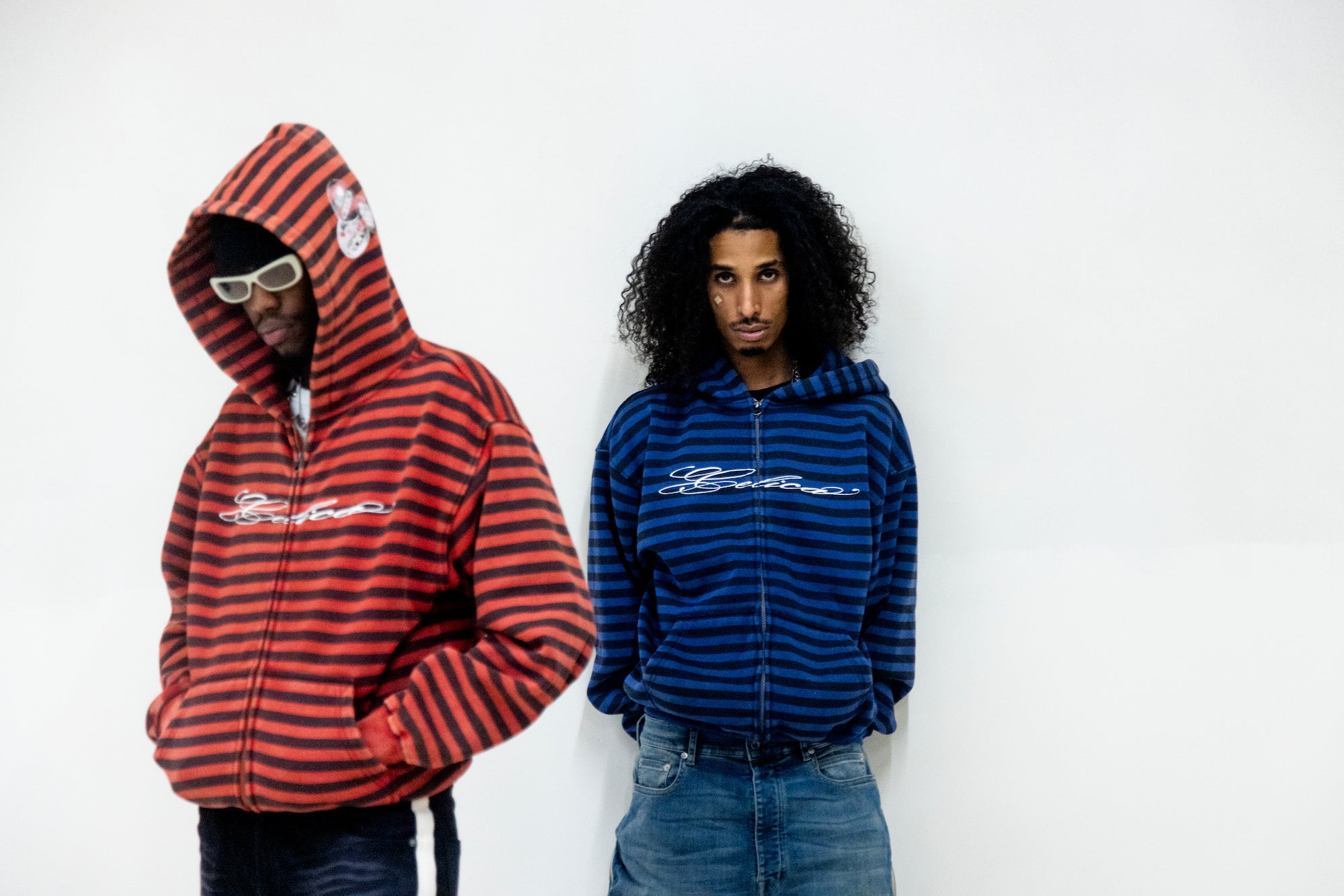 Vintage Striped Logo Zip Hoodie - Crimson/Black