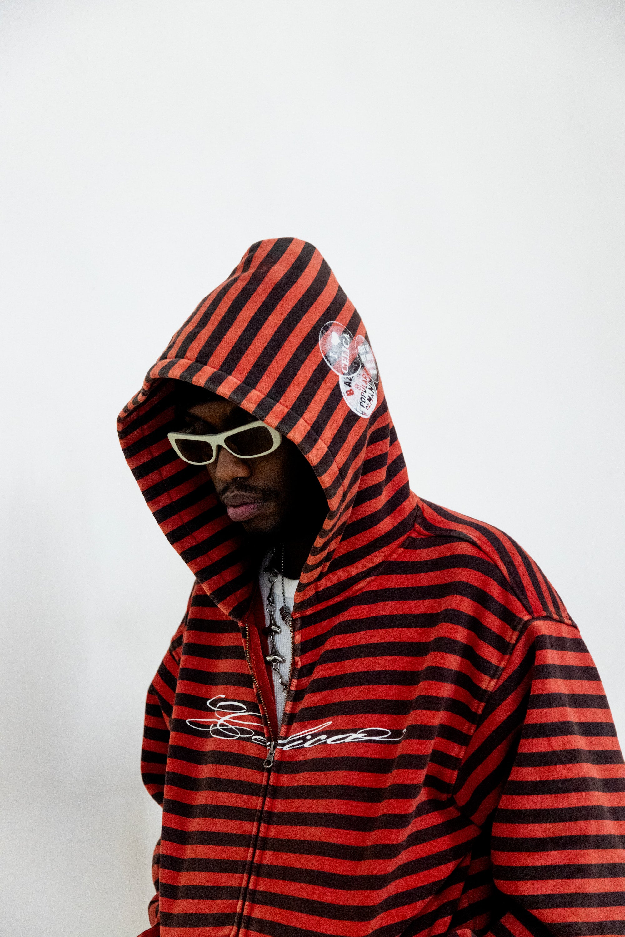 Vintage Striped Logo Zip Hoodie - Crimson/Black