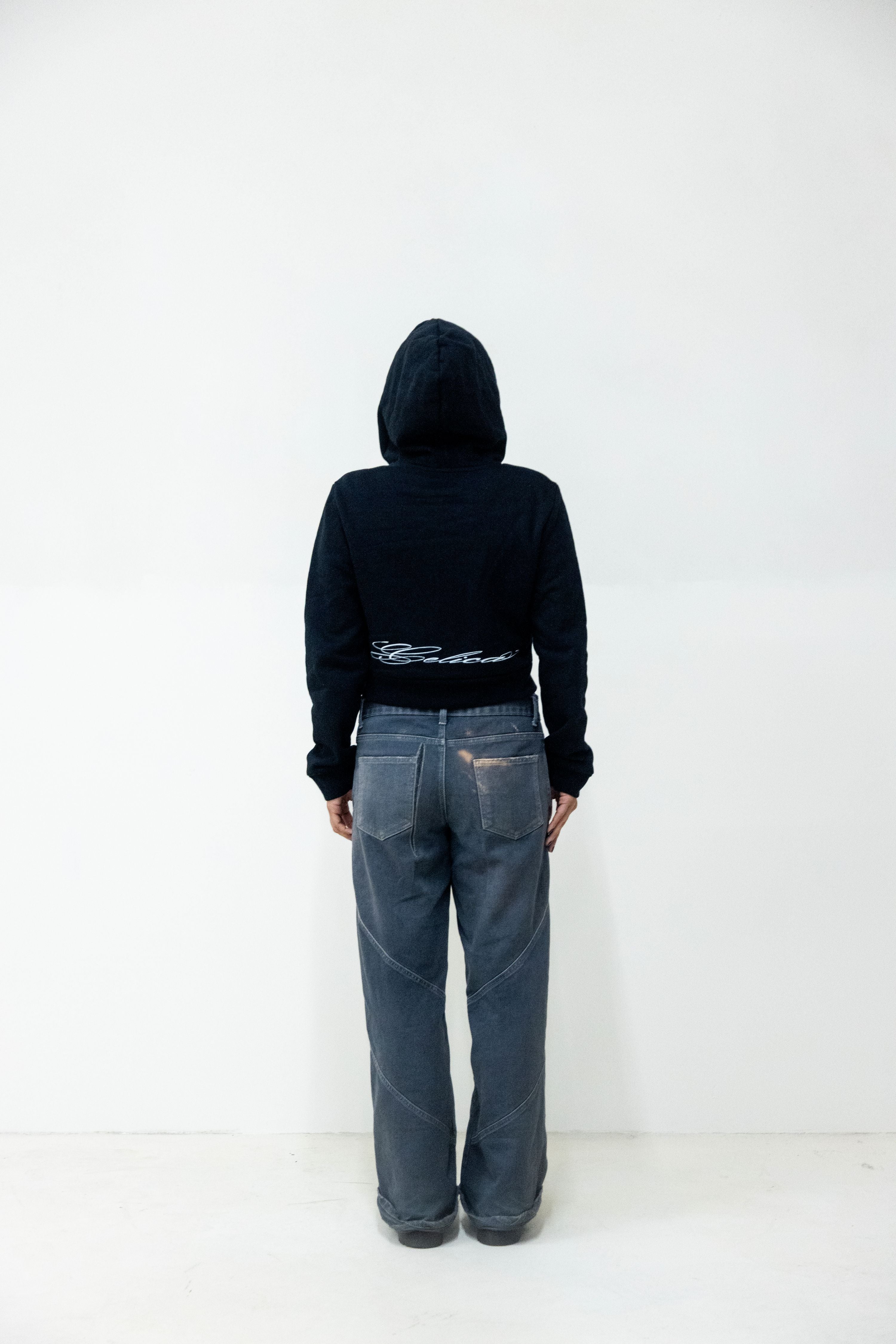 Cropped Zip Hoodie - Black