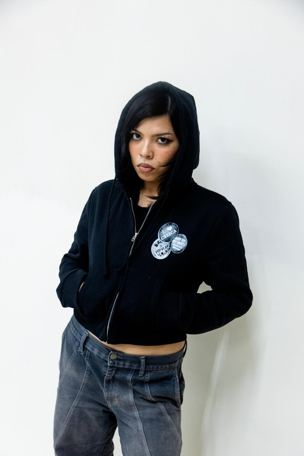Cropped Zip Hoodie - Black