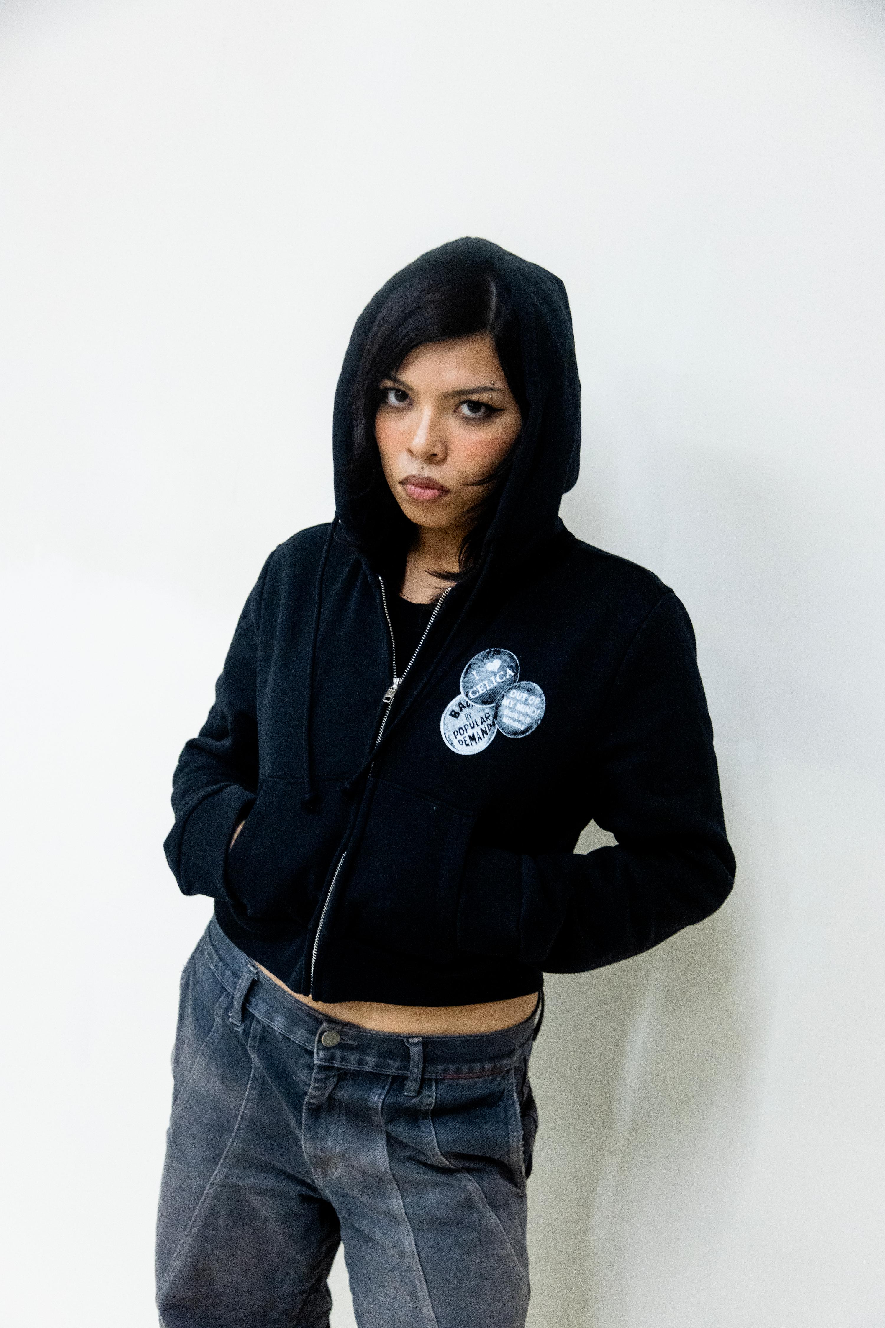 Cropped Zip Hoodie - Black