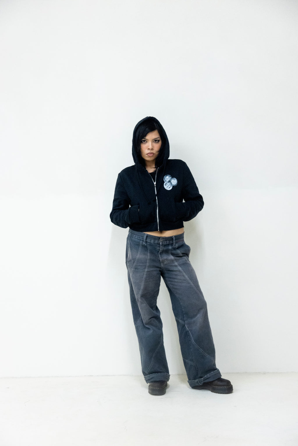 Cropped Zip Hoodie - Black